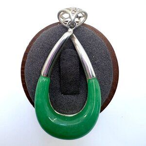 VTG Solid Sterling Silver 925 Jade Teardrop Pendant Size 1.25" Length